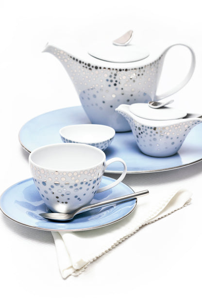 Silver Rain 11-Piece Porcelain Tea Service Set - Premium Gift Set for 4