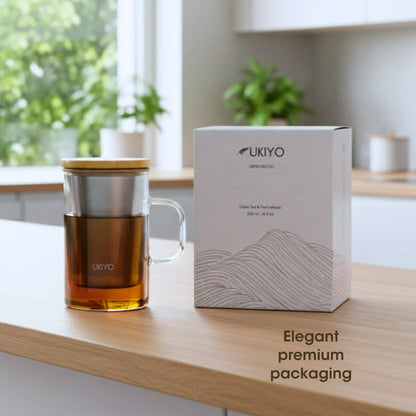 Ukiyo Wood Premium Glass Tea Infuser - Bamboo Lid & Stainless Steel Filter