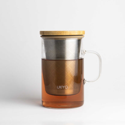 Ukiyo Wood Premium Glass Tea Infuser - Bamboo Lid & Stainless Steel Filter