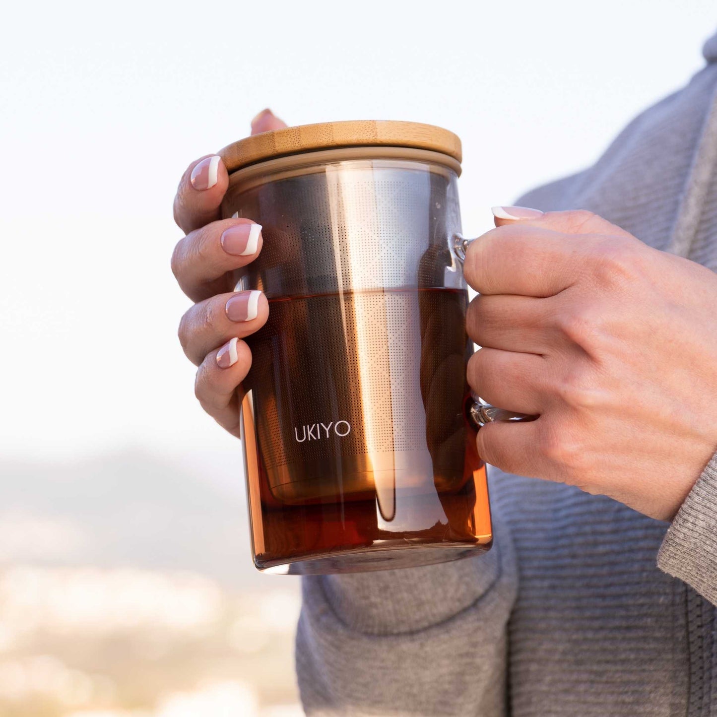 Ukiyo Wood Premium Glass Tea Infuser - Bamboo Lid & Stainless Steel Filter