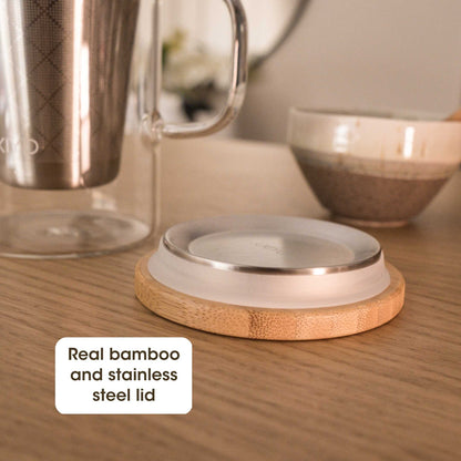 Ukiyo Wood Premium Glass Tea Infuser - Bamboo Lid & Stainless Steel Filter