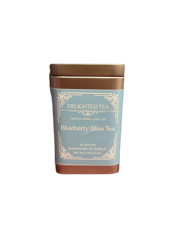 Tin of Delighted Tea Blueberry Bliss Tea on a white background
