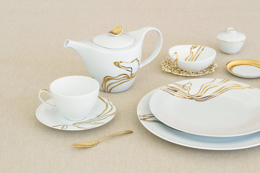 Fiume D'Oro 11-Piece Porcelain Tea Service Set - Premium Gift Set for 4