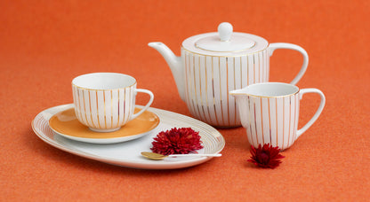 Golden Orbit Porcelain Tea Pot - Apricot & Gold Luxury Teapot (1L)