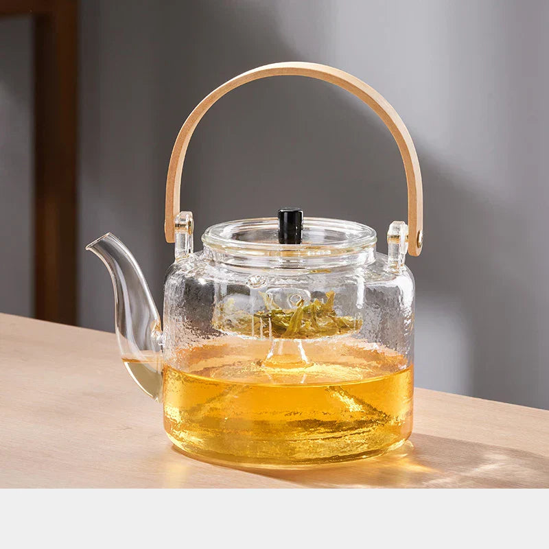 DecorBites™ Glass Tea Pot With Bamboo Handle and Double Filter Liner