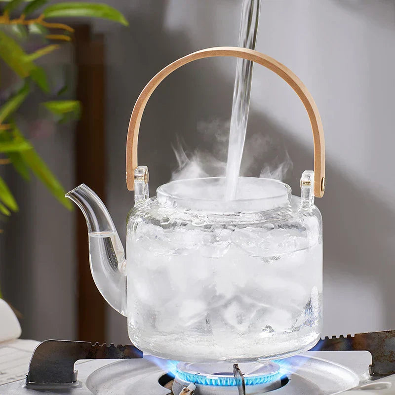 DecorBites™ Glass Tea Pot With Bamboo Handle and Double Filter Liner