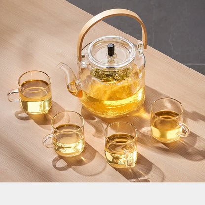 DecorBites™ Glass Tea Pot With Bamboo Handle and Double Filter Liner