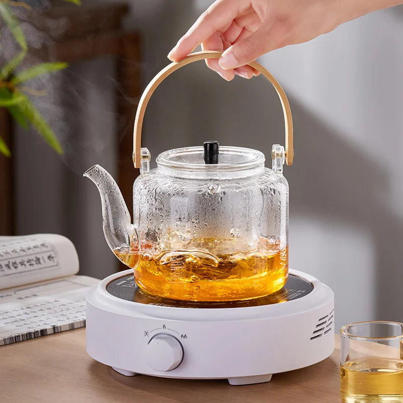 DecorBites™ Glass Tea Pot With Bamboo Handle and Double Filter Liner