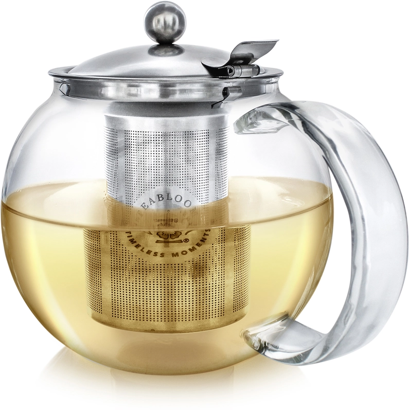 TeaBloom Round Glass Teapot - All-in-One Infuser Teapot for Loose Leaf Tea